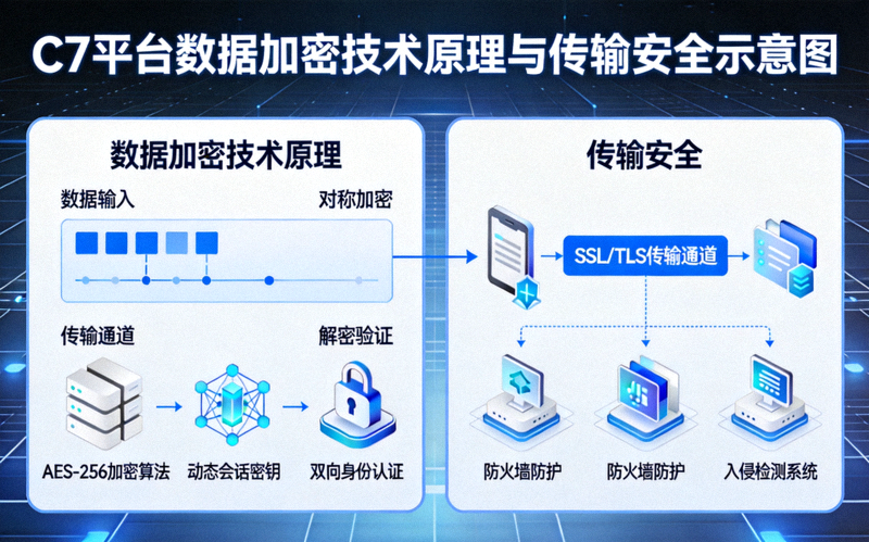C7平台数据加密技术原理与传输安全示意图