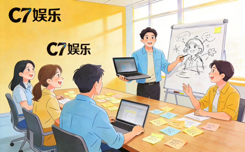 C7娱乐品牌起源故事插图 - 团队在会议室进行创意讨论的场景